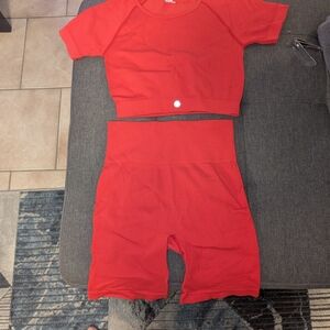 Vibrant Red Ribbed Two-Piece Set